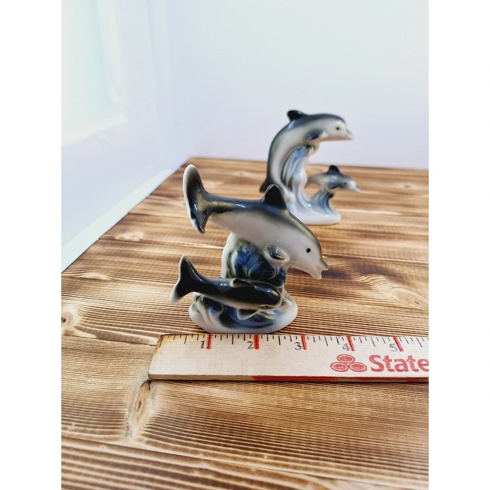 Vintage Miniature Dolphin Set Of 2 Porcelain Figurine‎
